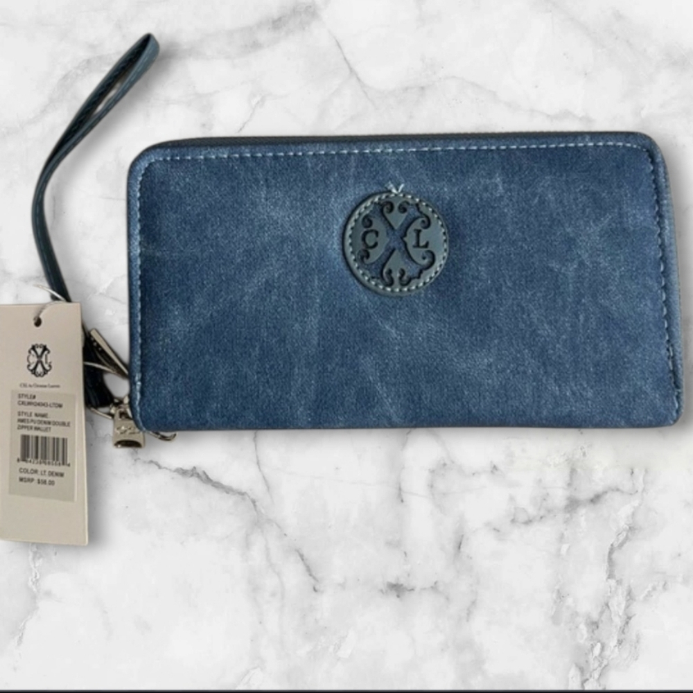 NWT Christian Lacroix Vegan Denim Double Compartment Wristlet Wallet